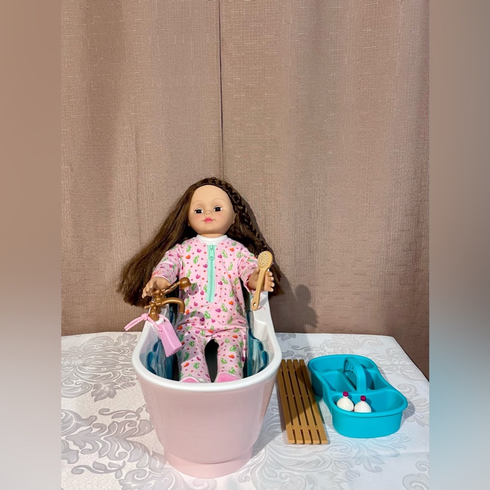 Madame Alexander Doll with Pink Pajamas and Our Generation Bubbly Bathtime set